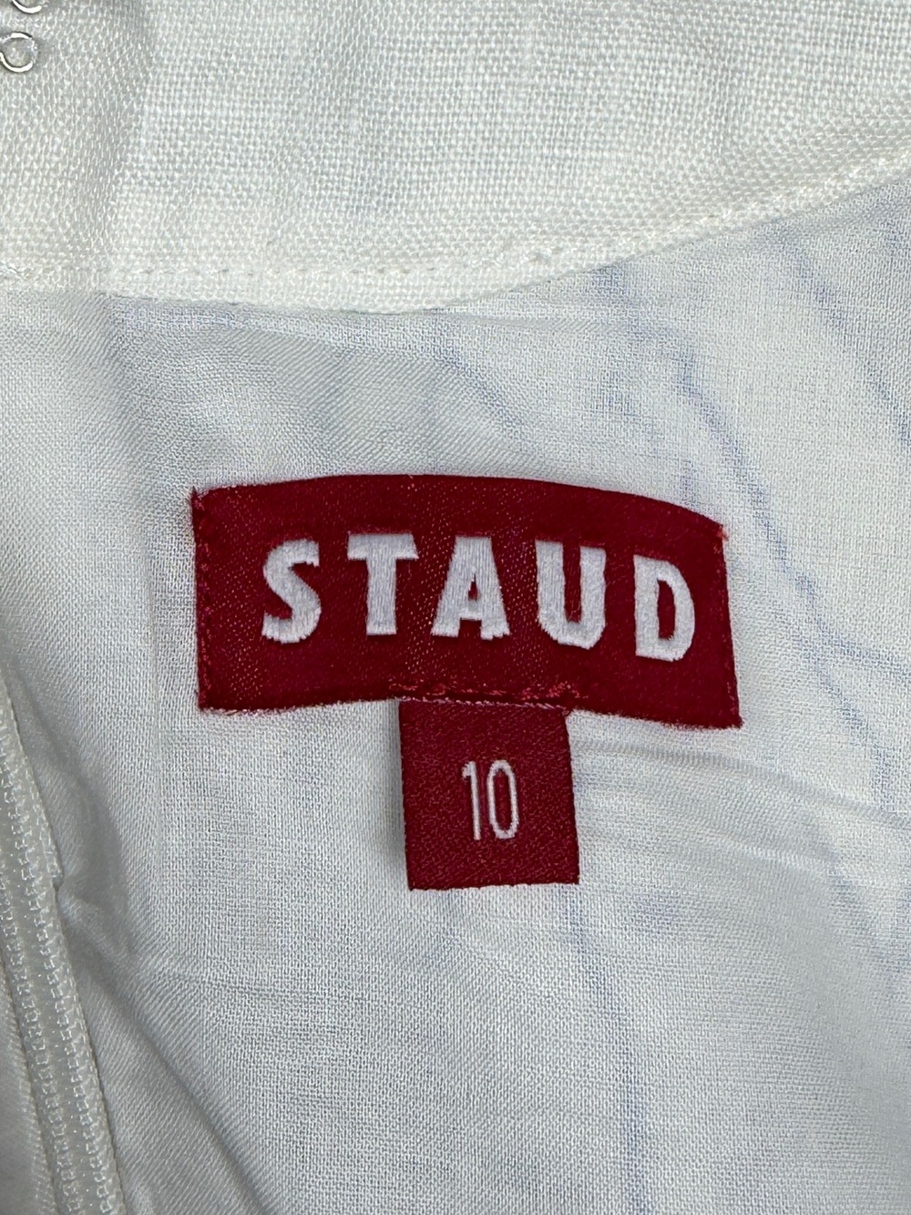 Staud Perla Blue White Palm Linen Cut Out Preppy Short Sleeve Cocktail Dress 10 - Picture 15 of 16